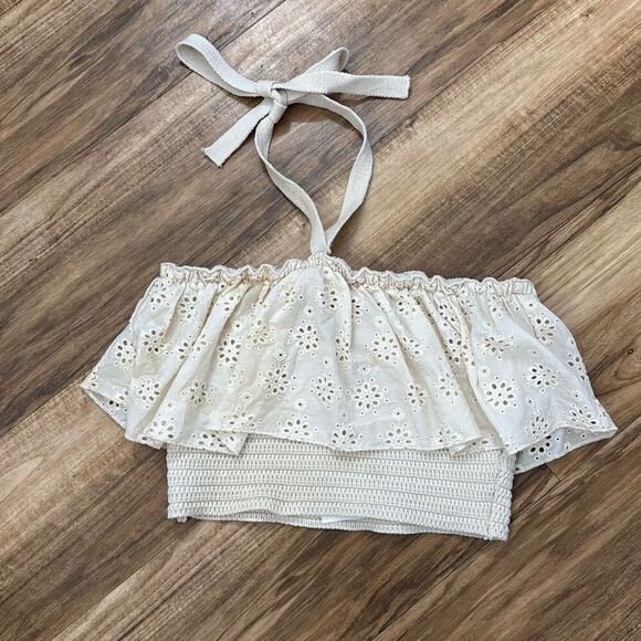 Forever 21 Eyelet Sweater Knot Crop Top Size M NWT - Picture 2 of 5